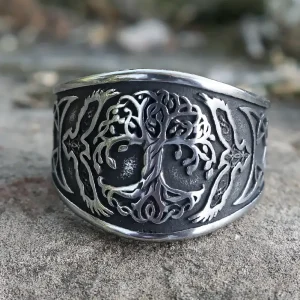 Anillo de acero Yggdrasil: Símbolo vikingo del árbol de la vida