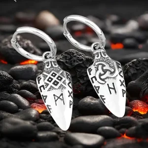 Pendientes de Acero con Runas Nórdicas y Triqueta Vikinga