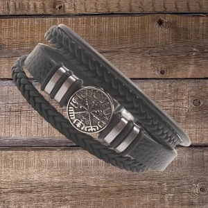 Pulsera de Cuero con el Poderoso Símbolo de la Brújula Vikinga